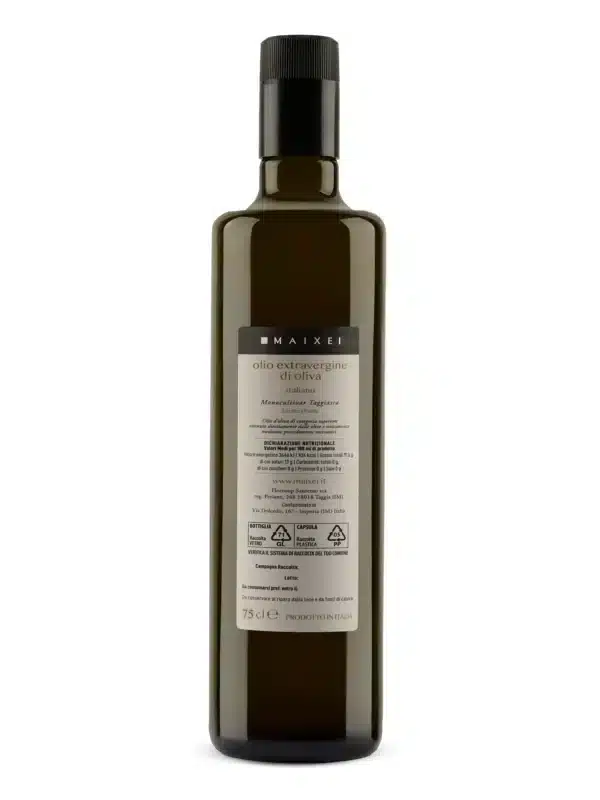 Olio evo taggiasca 0,75 L etichetta retro